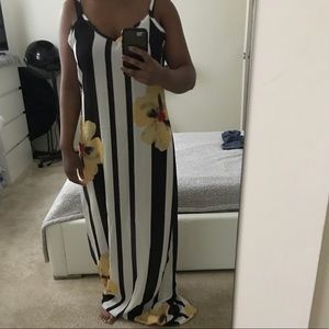 Long striped and floral maxi dress.